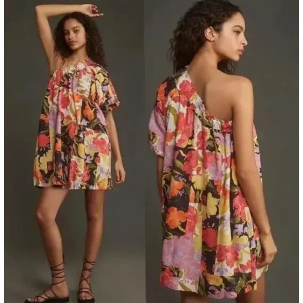 Anthropologie Yukiko Noritake One Shoulder Floral Mini Dress XXS NWT